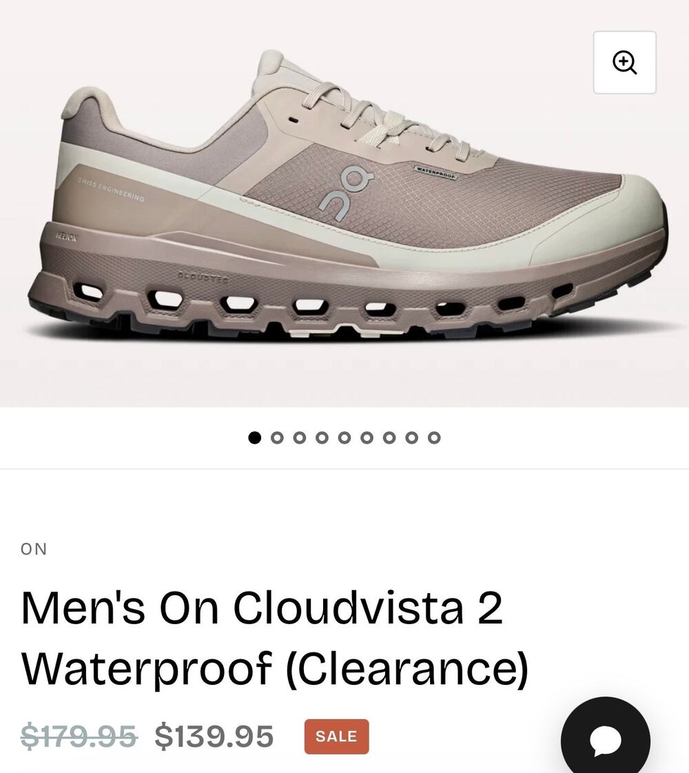 On Cloudvista 2 waterproof sneakers men’s sz 10.5 fog/cinder
